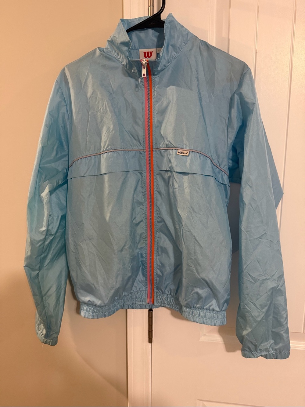 Vintage 90s Wilson Light Blue Pastel Zip Windbreaker Track Jacket Retro